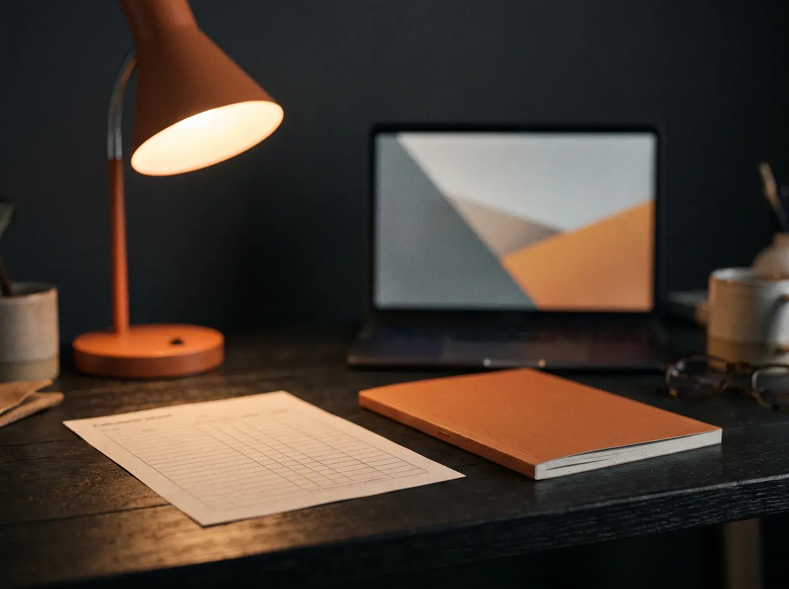 Lead magnet materials and a landing page draft on a desk