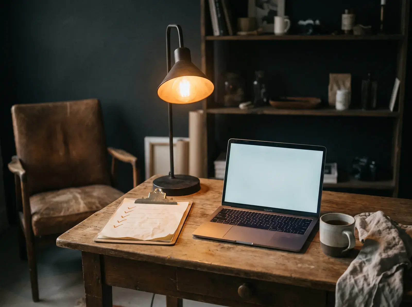Launch checklist beside a laptop in a quiet studio