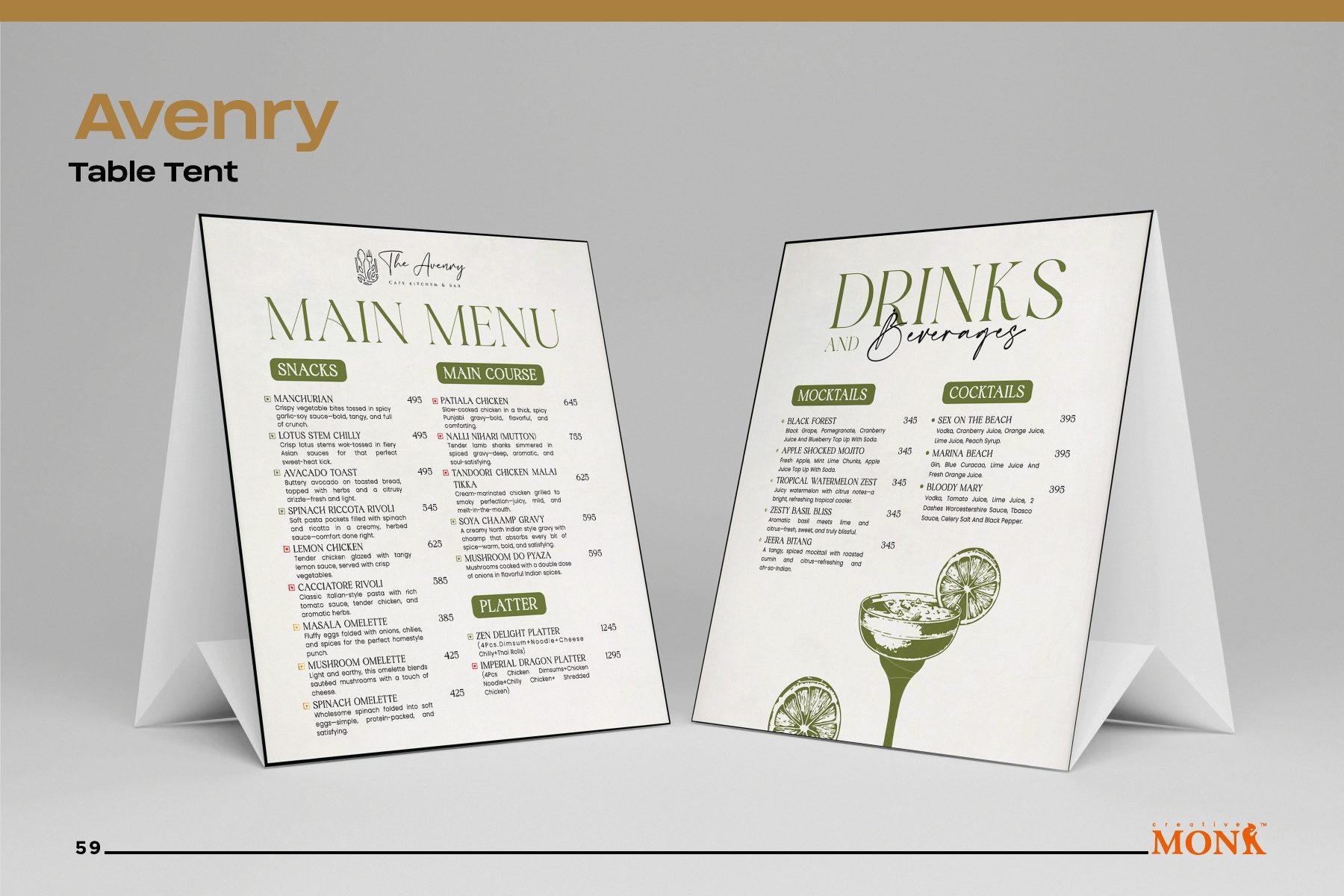 Dine-in table tent