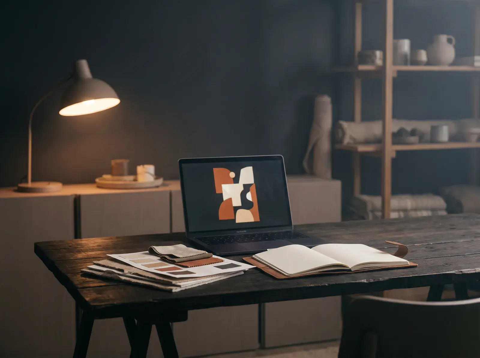 Prompt library and brand references organised on a laptop
