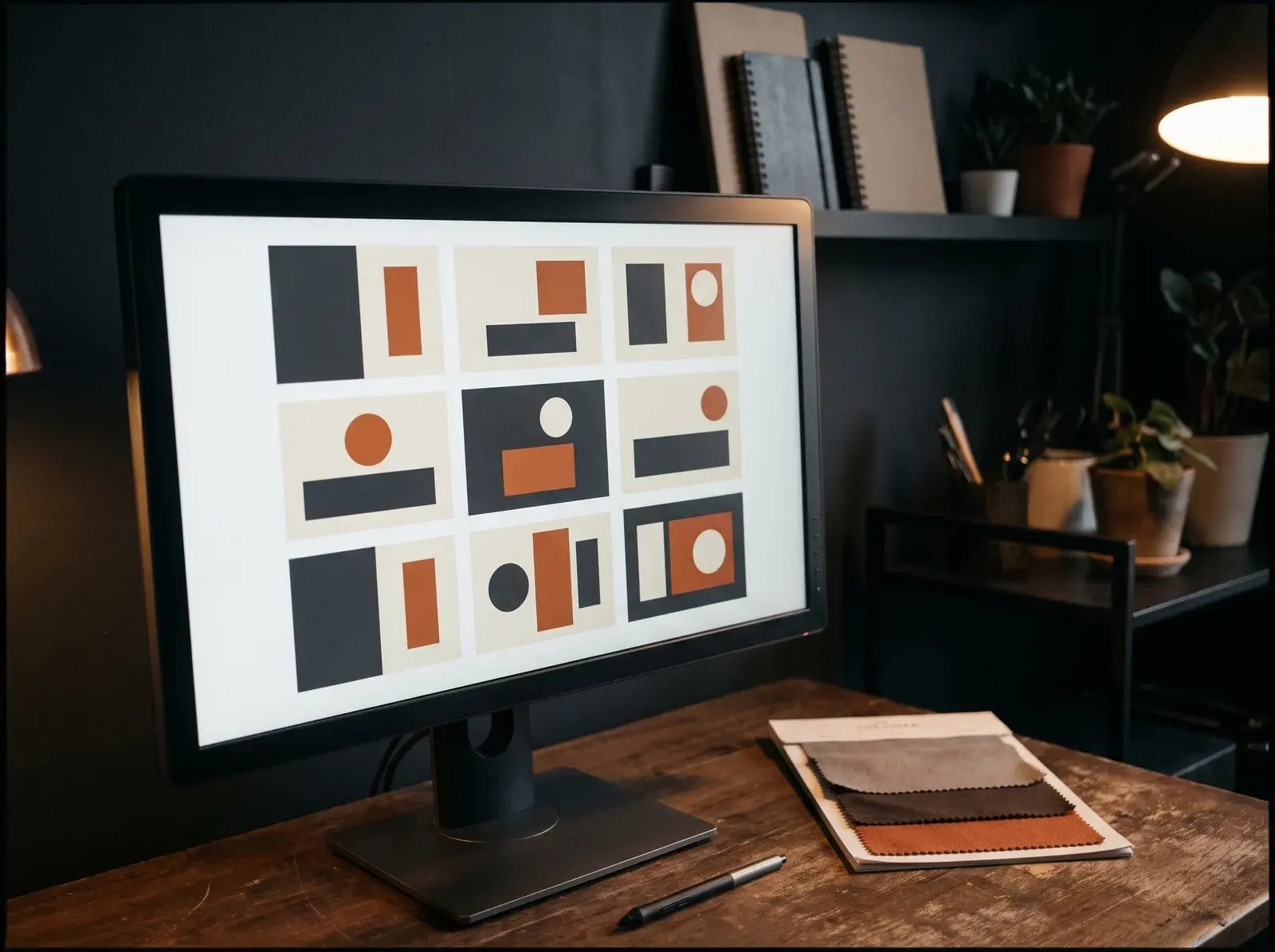 Feed layouts in a consistent visual style on a design screen