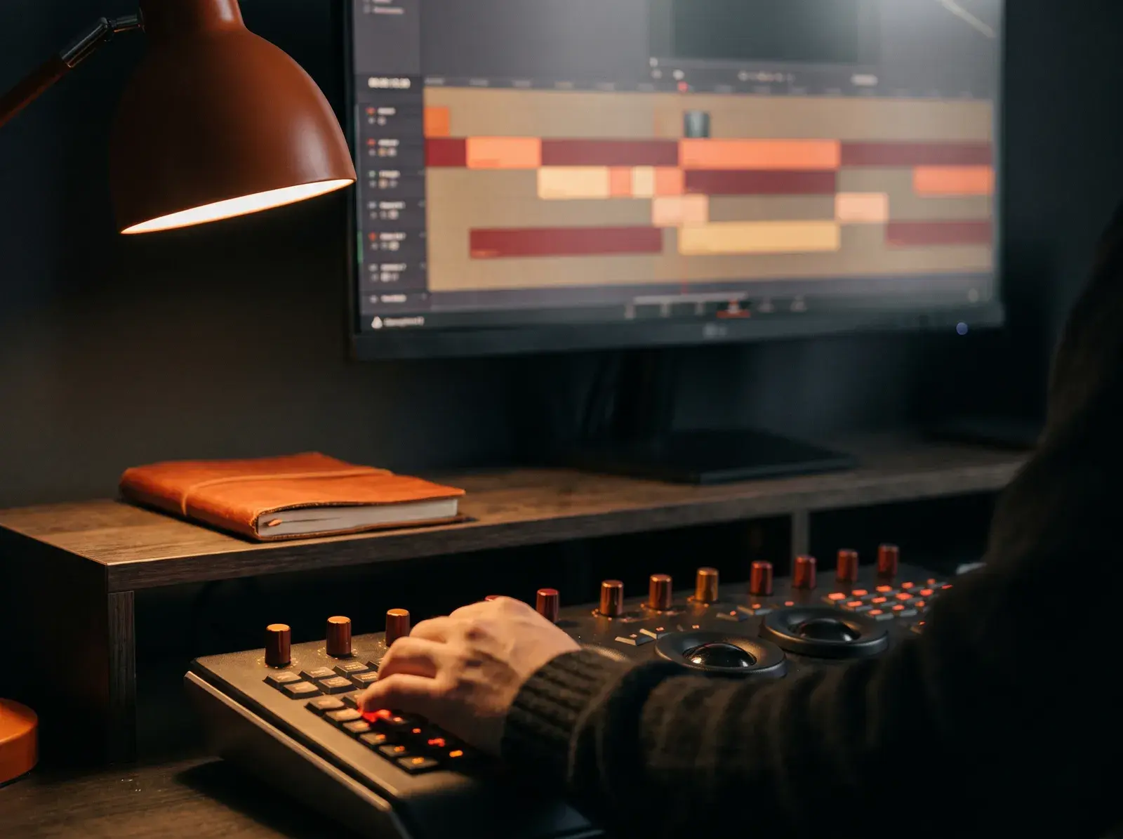 Editing suite with a colour grading panel and timeline